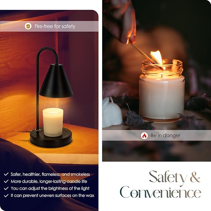 Aimoptg Candle Warmer Lamp,Electric Candle Warmer with Dimmable Light,Scented Wax Melter,No Smoke,Compatible with Various Jar,with 2 Light Bulbs,Home Decor-Black