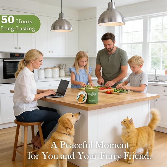 Pet Odor Eliminator Candle – Lavender & Green Tea, 60-Hour Long Burn Time, Plant Based Pet Safe Soy Wax Candles for Home Scented, Cat & Dog Friendly Odor Eliminating Candle Gift