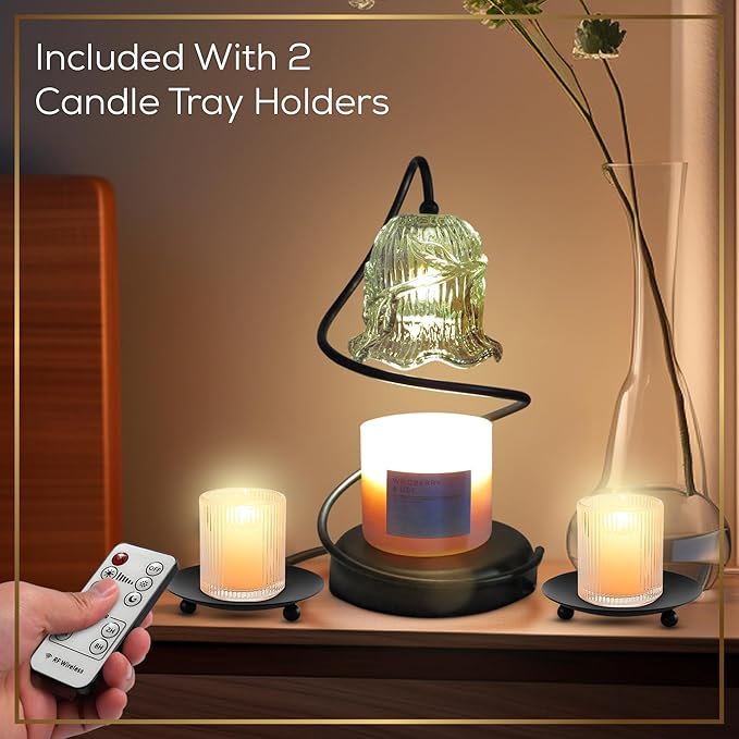 Candle Warmer Lamp with Wireless Remote, Timer & Dimmer, Electric Candle Warmer for Jar Candles with 2 Candle Trays, Top Heat Decorative Home Decor, Birthday Gifts for Women Mom, House Gift