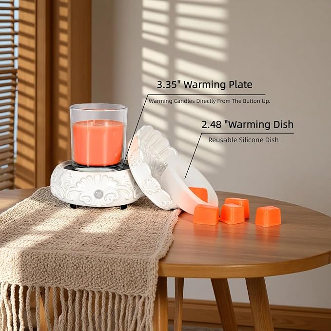 ASAWASA Ceramic Candle Wax Warmer with 1 pc Silicone Dish, 3-in-1 Wax Melter Burner for Kitchen Home Spa Yoga Gift (White)