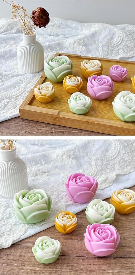 Konrisa 3 Size Rose Candle Making Molds, Flower Resin Molds, Silicone Molds for Epoxy Resin Craft,Candle Making, Cake Molds