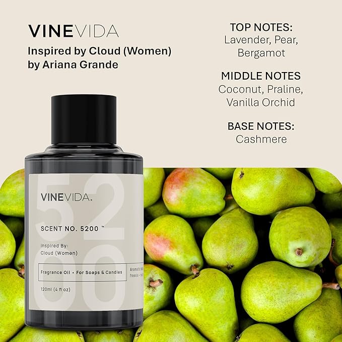 VINEVIDA [120mL] Cloud (Women) Fragrance Oil for Candle Making - Natural Candle Oil Scents - Soap Making Essential Oil - Made in USA