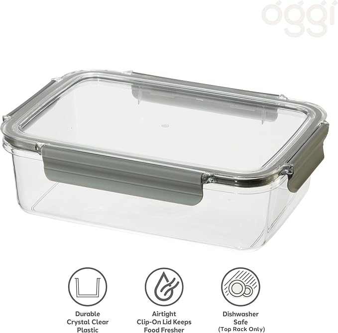 Oggi Clarity Leak-Proof Airtight Food Storage Container - Ultra clear, BPA free, Sealable Container with Lid, Ideal for kitchen storage, Kitchen Organization, Perfect Meal Prep Containers. 86oz/2.5lt