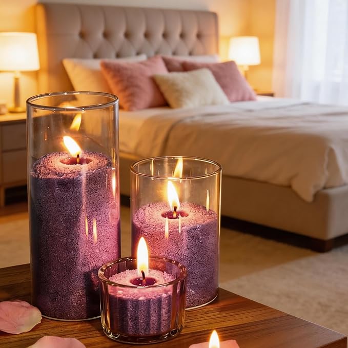 Pearled Candle Sand Wax Kit, Scented Purple Candle Sand with Wicks 1.1LB Candle Beads Sand Candles for DIY Candle Making Valentine's Day Gift Party, Wedding, Home Decor (Scented Lavender)
