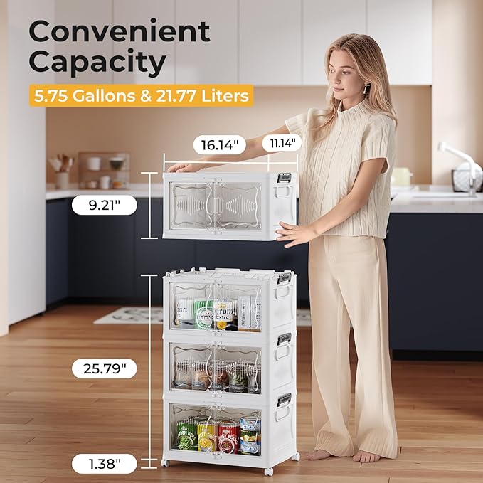 OlarHike 23QT Stackable Lockable Storage Bins with Lid - Removale Storage Box with Doors and Wheels, Plastic Containers for Closets and Organization, Living Room, Office, Bathroom, 4 Pack Cubes
