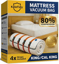 Memory Foam Mattress Vacuum Bag, Heavy-Duty Mattress Storage Bag for Moving and Transport, Mattress Compression Bag with Straps & Dual-Zip Seal (Orange Straps, King/Cal-King)