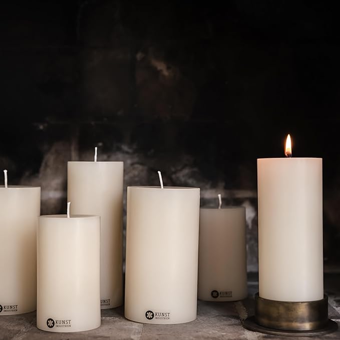 Pillar Candles, Handmade in Europe, 4 Pack – RSPO Certified, Dripless & Smokeless Velas, Long Burning Candles 70 Hours per Large Candle, Unscented Candle Set (4 pcs, Ø 2.8 in x H 4.7 in, Off-White)