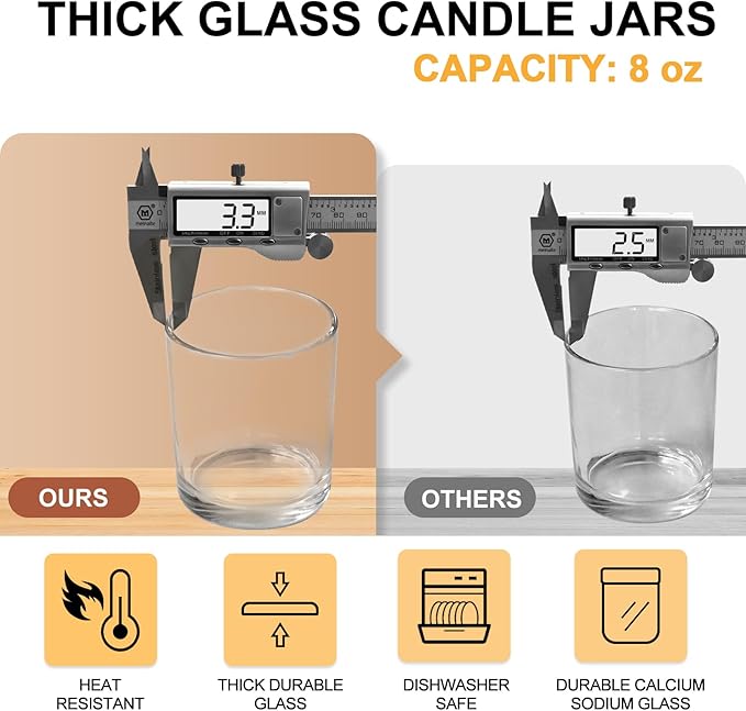 SHOWIN 8 OZ Thick Candle Jars for Making Candles 15 Pcs, Clear Empty Jars with Wood Lids for Candle Making, Sample Container