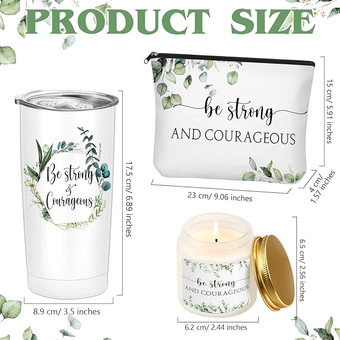 Sieral 3 Pcs Christian Easter Gift Set for Women 20oz Tumbler, Prayer Candle & Bible Verse Makeup Bag, Inspirational Religious Church Faith Birthday Gift for Mothers Day Mom(Be Strong and Courageous)