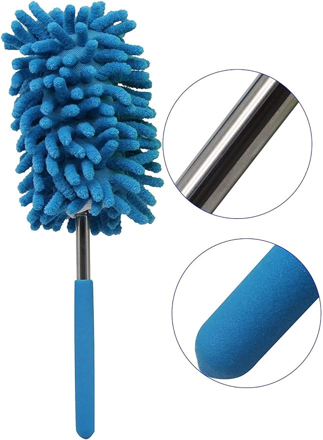 zdyCGTime Microfiber Retractable Cleaning Dust Remover, Removable and Cleanable Hand-held Dust Remover, Used to Clean Offices, Cars, Windows, Etc. (2 Pack, Blue+Green)