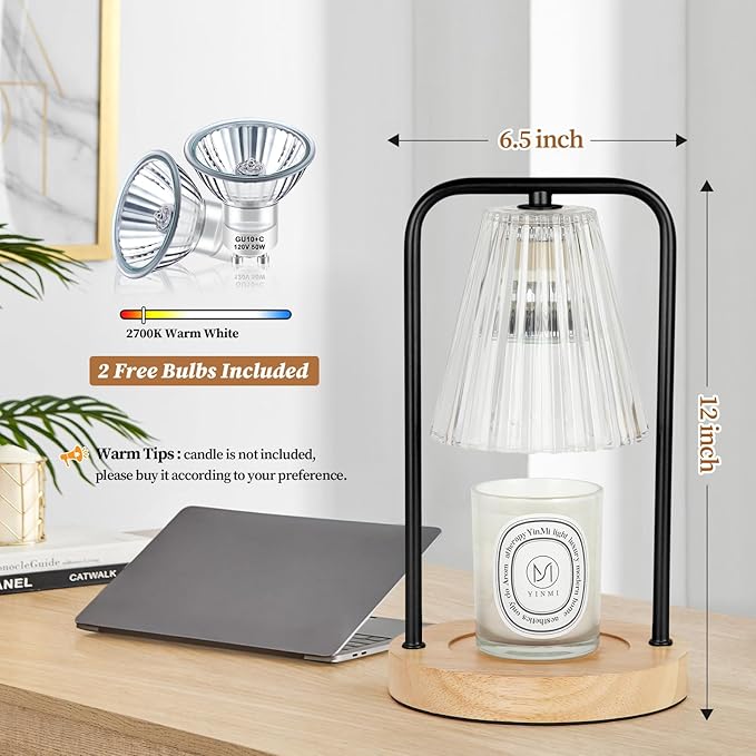 Candle Warmer Lamp with Timer, Electric Candle Lamp Warmer for Jar Candles, Dimmable Wax Melt Warmer with 2 Bulbs, Mom Christmas Gifts Birthday House Warming Gifts New Home, Vintage Home Bedroom Decor