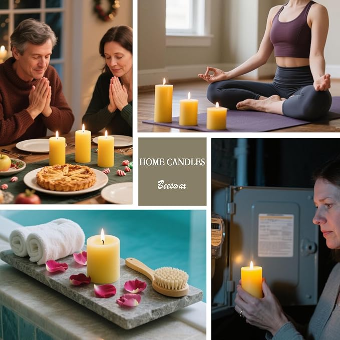 6 Pack Beeswax Candles for Mother's Day, 100% Pure Natural Beeswax Pillar Candles Emergency Candle for Home, 210 Hours Organic Unscented Bees Wax Pillar Candle for Prayer, Dripless & Smokeless (2x4in)