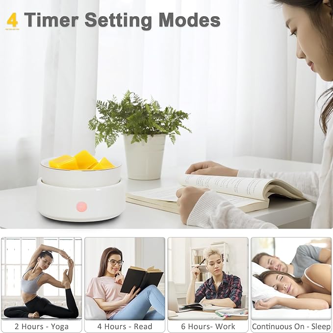 Candle Wax Melt Warmer with Safety Timer Auto Shut-Off Ceramic Electric Wax Burner Melter Timer Adjust Fragrance Intensity for Scented Wax Melts Candle Jars Essential Oils Home Office Gift Decor