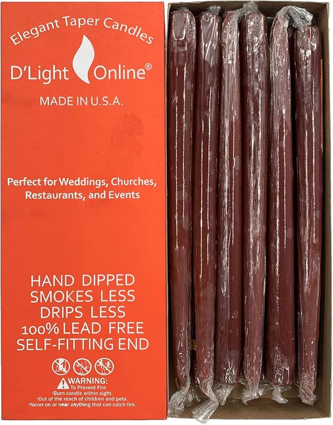 D'light Online Elegant 10" Unscented Chocolate Brown Taper Candles, Premium Quality Hand-Dipped Tapered Candles, Dripless and Smokeless - Set of 12 (10 Inch, Chocolate)