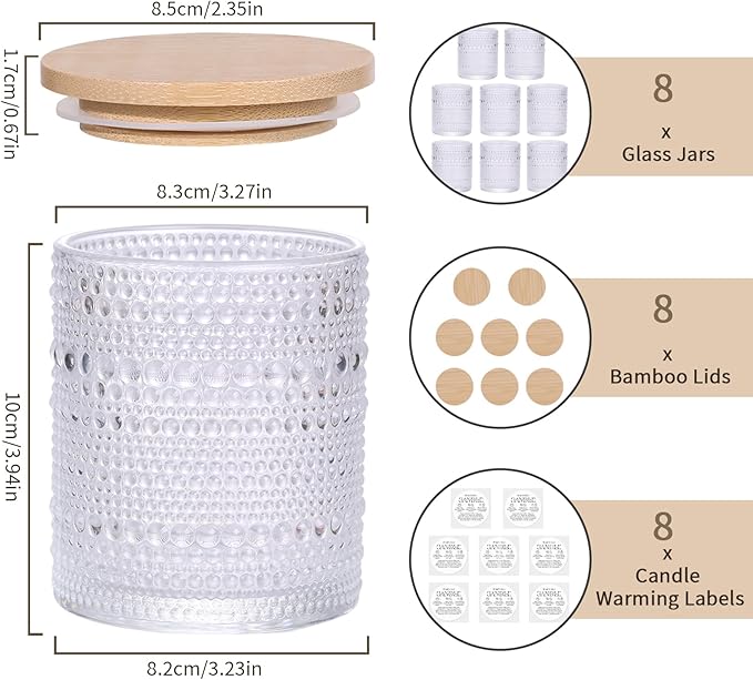 DARJEN 8 Pack Clear Candle Jars for Making Candles- 14 OZ Empty Glass Candle Making Jars with Bamboo Lids and Labels, Candle Making Supplies Candle Containers for Home DIY