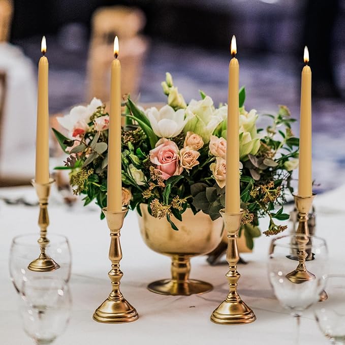 KONNI 0.87×10 Inch Wax Yellow Taper Candles, Unscented and Smokeless Tall Candlesticks, 10 Pack Tapered Candles with Cotton Wicks, Long Burning, Ideal for Weddings, Dinner Parties, and Home Décor