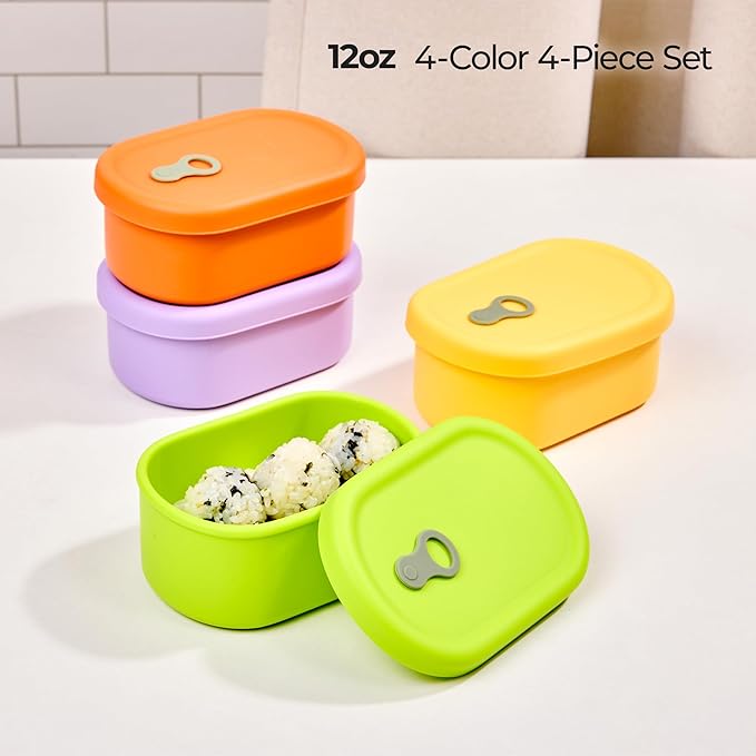 Premium Korean-Made Silicone Airtight Food Container with Steam Vent – BPA Free, Leakproof, Microwave & Freezer Safe Meal Prep. & Leftovers Storage (4p Multi-Color Set, 12 floz (350ml))