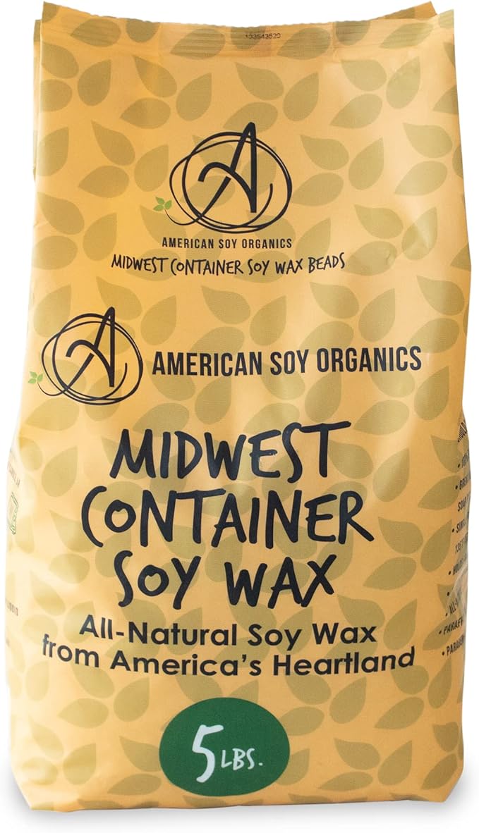 American Soy Organics 100% Midwest Soy Wax Beads for Candle Making - Natural Candle Making Supplies - Paraffin-Free, Beeswax-Free Candle Wax for Container Candles, Tealights and Wax Melts, 5 lbs