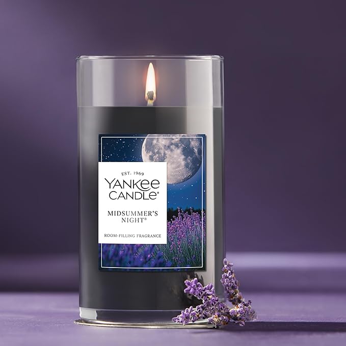 Yankee Candle Medium Pillar Scented Candle with up to 115 Hour Burn Time, Premium Plant Wax Blend for Consistent Burn, 14.25 oz Pillar Candle with Room Filling Fragrance, Midsummer's Night