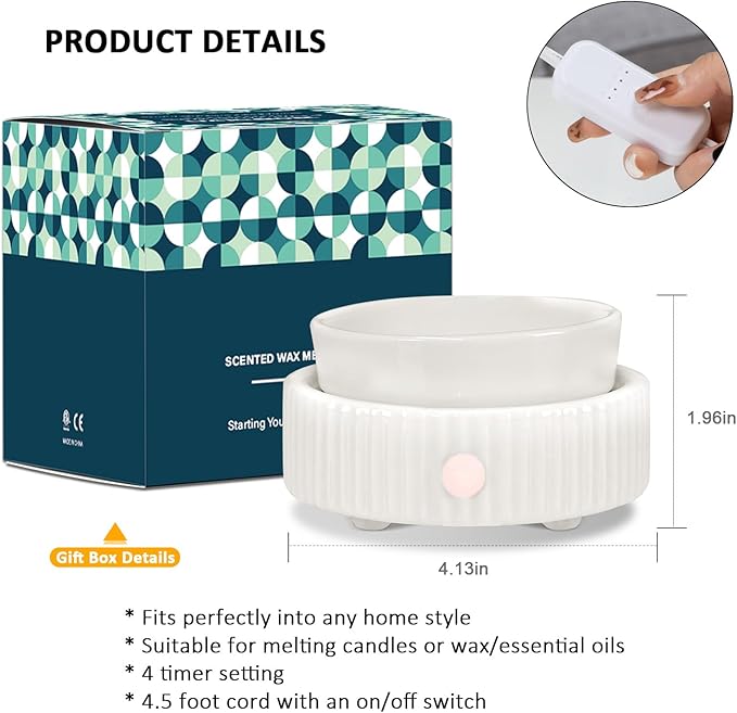 Wax Melt Warmer with 4 Timer & PTC Heating- Ceramic Fragrance 3-in-1 Oil Burner Electric Candle Wax Melter for Home Office Bedroom Fragrance, Home Décor and Gift Choice