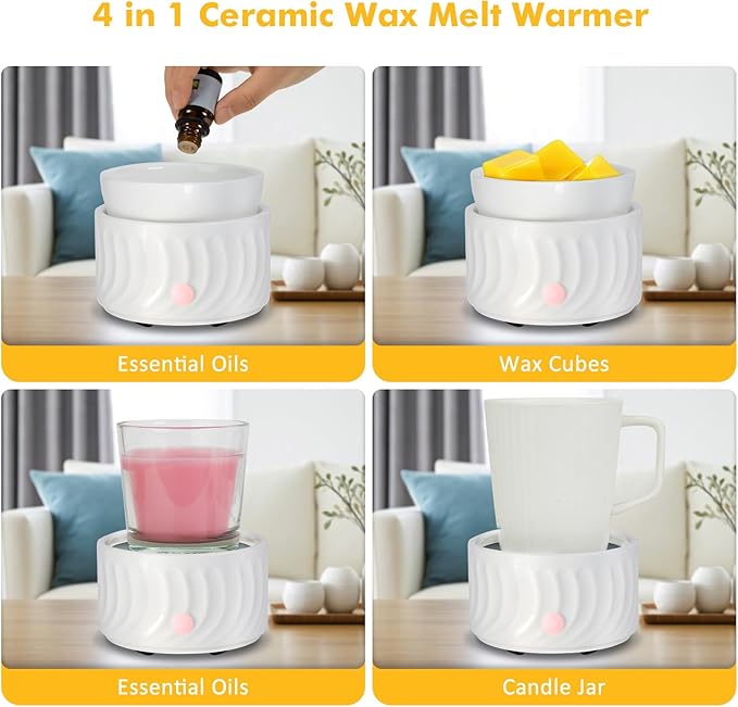 Bobolyn Wax Melt Warmer 4-in-1 Electric Ceramic Essential Oil Burner Warmer for Scented Wax Fragrance Melter for Home Office Bedroom Gifts for Her & Home Decor