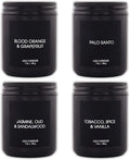 Lulu Candles | 4 Pack Scented Candles Gift Set | Gift Set for Home, Men, and Women | Jasmine, Oud & Sandalwood, Blood Orange & Grapefruit, Tobacco, Spice & Vanilla, and Palo Santo (4PCS - 7 Oz/Each)