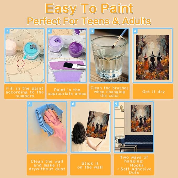 Meothan Framed Paint by Numbers Kits for Adults, Halloween Paint by Number for Adults Beginners, Paint by Numbers Kits on Canvas with Framed and Easel for Home Wall Decor 11.8x15.7inch (Witch)