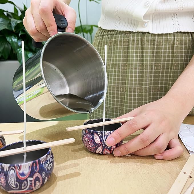 Phinicco Candle Making Pouring Pot 44oz 1.3L Double Boiler Wax Melting Pot and Spoon 304 Stainless Steel Candle Making Pitcher Heat-Resistant Handle Dripless Pouring Spout Anti Scalding Pad
