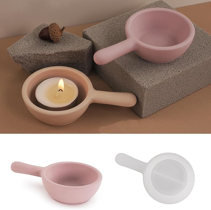1 Pc Handle Candle Holder Resin Silicone Mold Cement Concrete Epoxy Casting Storage Mold for Craft Decoration Jewelry Boxes Coaster Trays Candlesticks Plaster DIY Valentine's Day Gifts