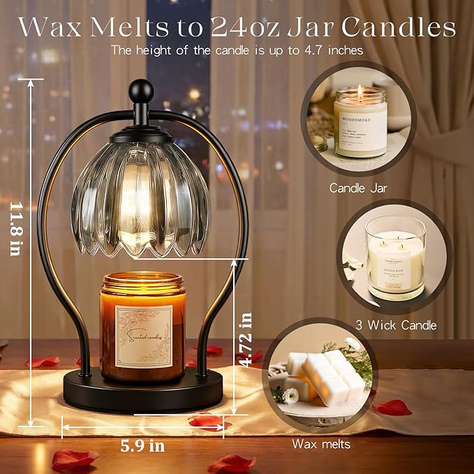 Candle Warmer Lamp, Dimmable Candle Warmer with Timer, Black Vintage Candles Wax Warmers for Jar Candles Christmas Birthday Gifts for Women Mom, New Home Decor for Bedroom Living Room