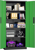 Superday Metal Storage Cabinets, 71" Storage Cabinet with Locking Door, Tall Garage Cabinet with 2 Doors and 4 Adjustable Shelves for Home Office, Classroom, Easy Assemble(Black Green)