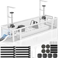 Under Desk Cable Management Tray, GZOKMOG 15.75" No Drill Cable Management Under Desk, Heavy Duty Metal Cord Organizer, Home Office Wire Management for Standing/Gaming Desk, 1 Pack White