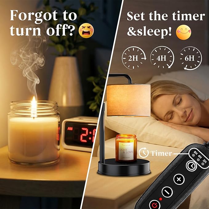 Hyrion Candle Warmer Lamp with Timer Dimmer, Adjustable Height Candle Melter with 2 Bulbs, Birthday Gifts for Women Mom, Flameless Wax Melt Warmer for Scented Jar Candles, Home Decor, Living Room