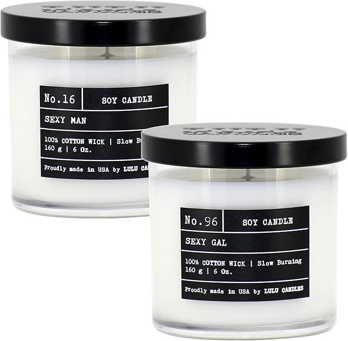 Lulu Candles | Sexy Man & Sexy Gal | Luxury Scented Soy Jar Candle | Hand Poured in The USA | Highly Scented & Long Lasting | 6 Oz. 2 Pack