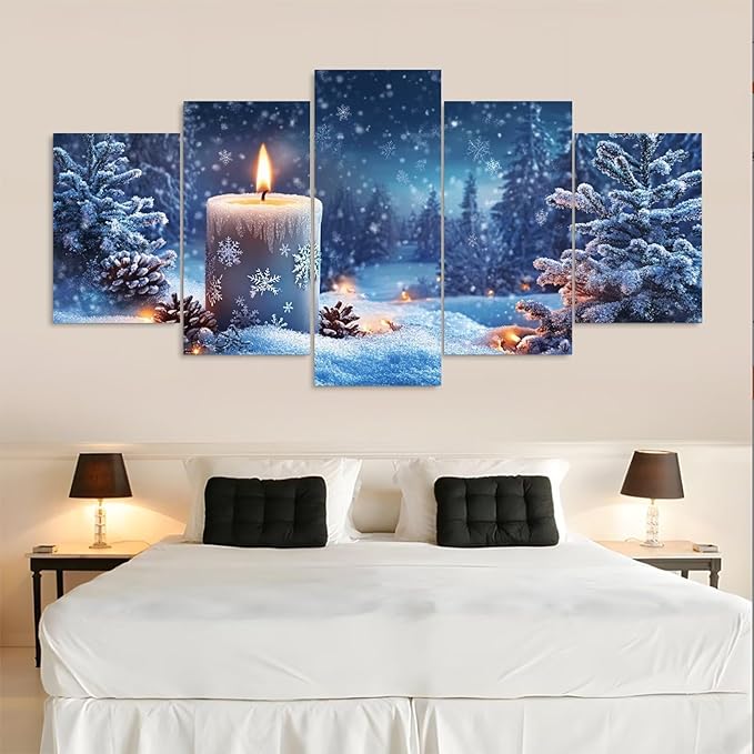 Diamond Art Kits for Adults Beginners Candle 5D Diamond Painting Kits Winter DIY Rhinestone Embroidery Large Wall Art and Crafts,Paint by Numbers kit for Adults for Home Decor 34x69in 5 Pack 0b-823