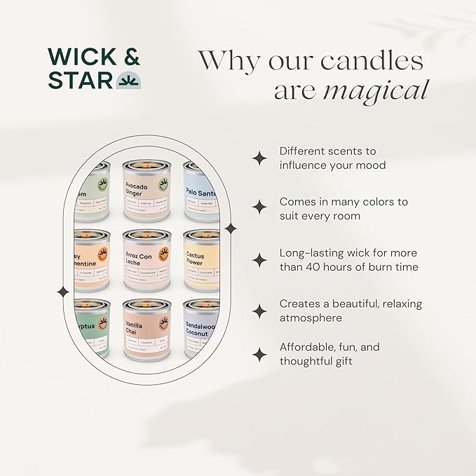 Wick & Star Vegan Non-Toxic, Wood Wick, Natural Coconut Soy Wax Aromatherapy Candle, Clean Burning (Palo Santo)