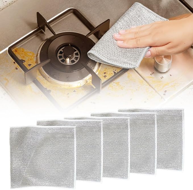 Pousbo Multipurpose Wire Dishwashing Rags, 2024 New Metal Wire Dishwashing Cloths Towels Scrubs Cleans, Premium Scrubbing Wire Dishwashing Rags Non-Scratch Wire Dishcloth for Dishes, Sinks(5)
