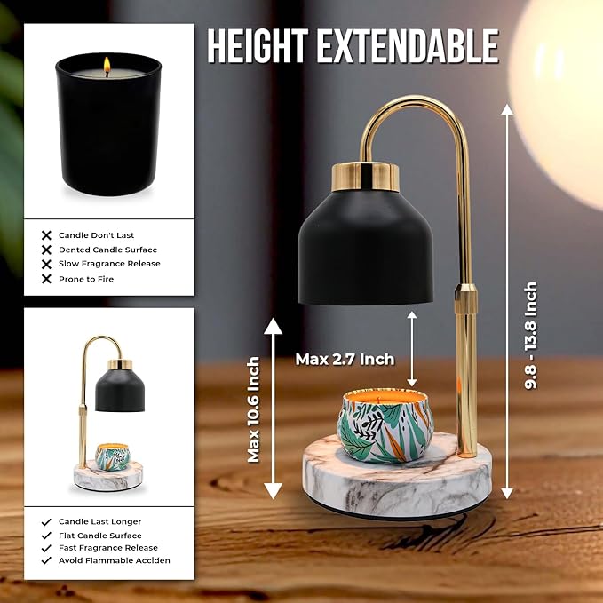 Candle Warmer Lamp with Timer & Dimmer | Adjustable Height & Brightness | Includes 2 Extra Bulbs | Wax Warmer Lamp | Christmas, Birthday & House Warming Gifts for Women, Mom for Jar Candles