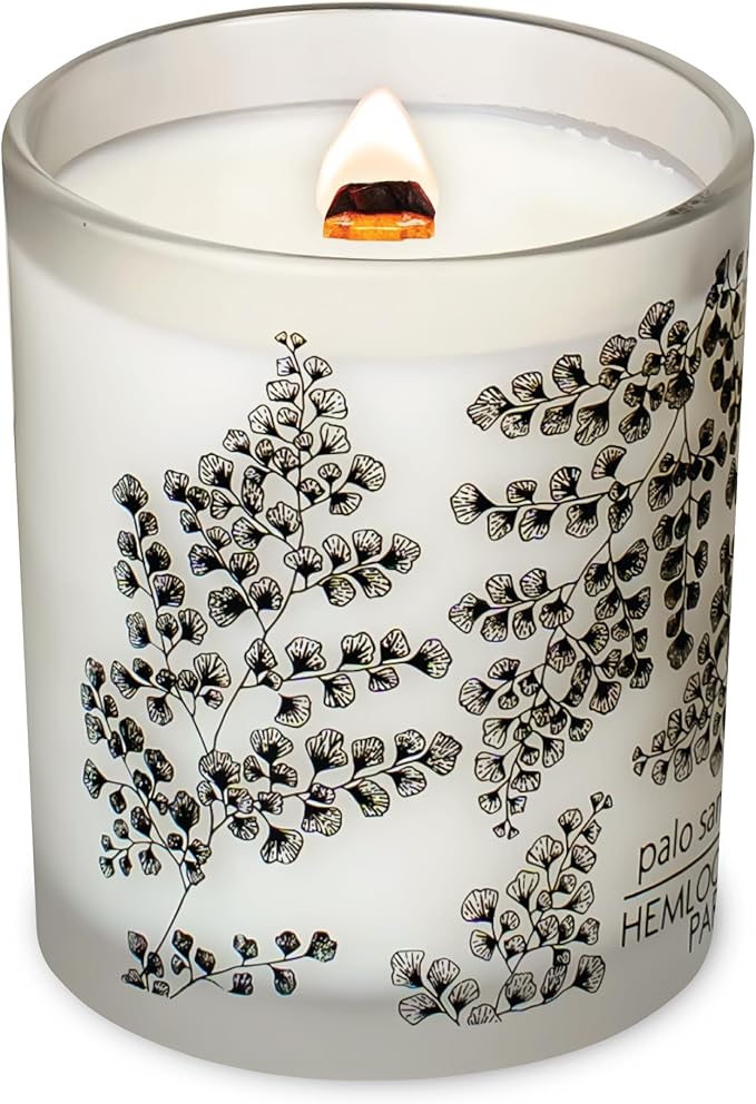 Hemlock Park Frosted Jar Wood Wick Candle Handcrafted with Natural Coconut Wax (Standard 7.2 oz, Palo Santo)