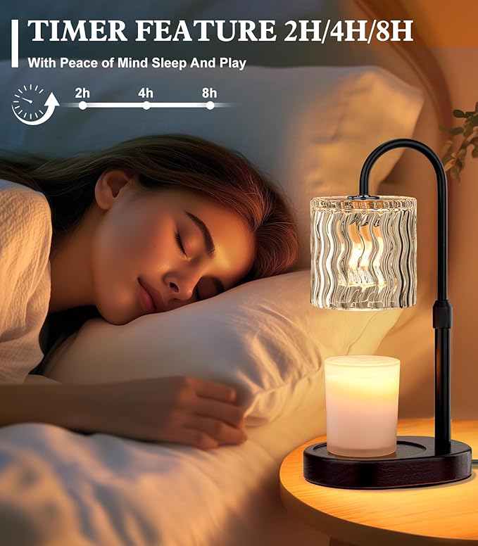 Candle Warmer Lamp Electric: Dimmable Timer Candles Warming Lamps - Height Adjustable Burner Jar - No Flame Scented Melts Wax - All Candle Jars Table Light Home Decor