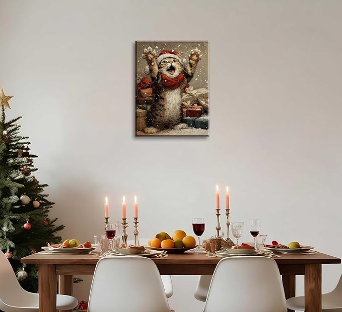 Paint by Number Kit for Adults & Kids, Christmas Cat with Gifts 16x20 Inch, DIY Acrylic Painting Kit with Brushes & Paints, Holiday Art Craft for Home Decor Framed