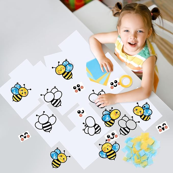 Qyeahkj 36 Set Spring Bee Suncatchers Crafts for Kids DIY Insect Bug Window Tissue Paper Craft Kit Hanging Decor for Classroom Home Activity Art Project Birthday Party Favor