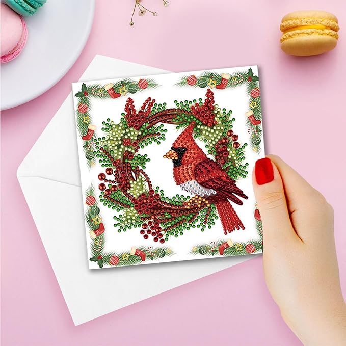 DIY Diamond Art Christmas Greeting Card, Diamond Art Christmas Greeting Card, Christmas Cards, Handmade Christmas Card Making Kits for Family & Friends-Christmas Poinsettia