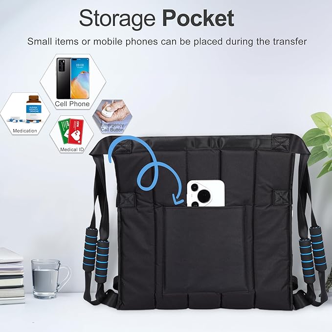Transfer Belt for Elderly & Disabled，Patient Transfer Lift Assist Device for Wheelchair Transfer Board Alternative for Stairs, Chairs & Cars (8 Handles +2 Shoulder Straps)