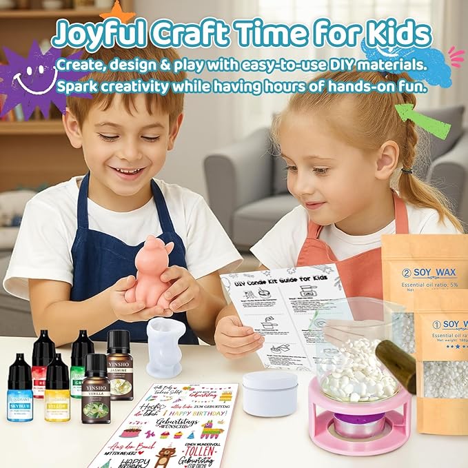 Susanou Kids Candle Making Kit - DIY Soy Candle Making Complete Kit with Wax Warmer, Soy Wax, Scents, Dyes & Unicorn Molds, Fun Arts Crafts Supplies for Girls and Boys, Creative Birthday Holiday Gift