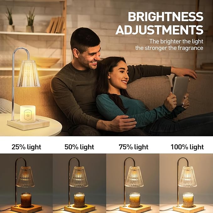 APSARAS USA Candle Warmer Lamp with Timer, Candle Warmer,Dimmable, Home Decor,Wax Warmer Lamp for Jar Candles with 2 Bulbs and Life Flower Wooden Base,Gift Box for Her/Him (TD1246)