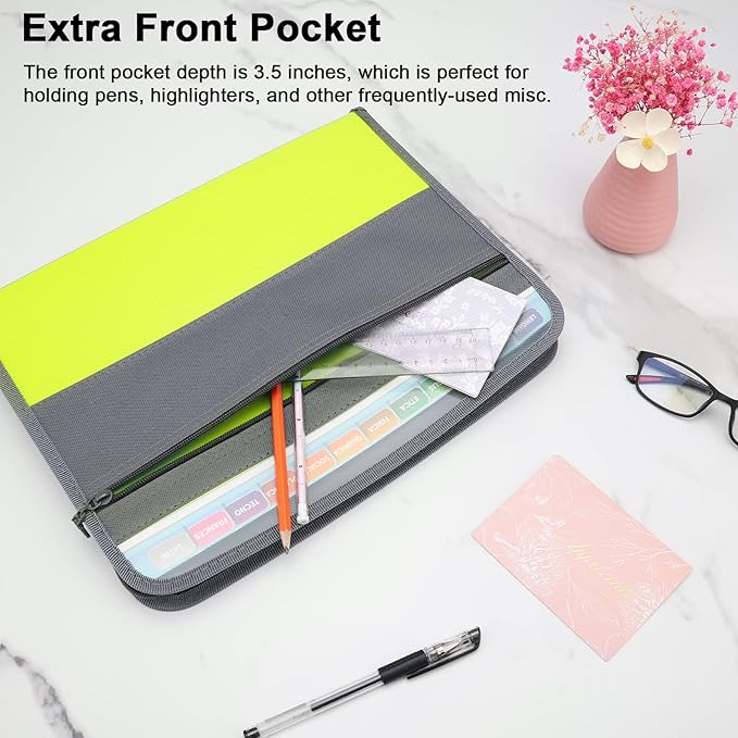 NAFY Expanding File Folder, 13 Pockets Document Organizer with Zipper, A4 Letter Size Portable Accordion Expanding File Folders with 27pcs Multicolor Labels for Home Office School Supplies (Green)