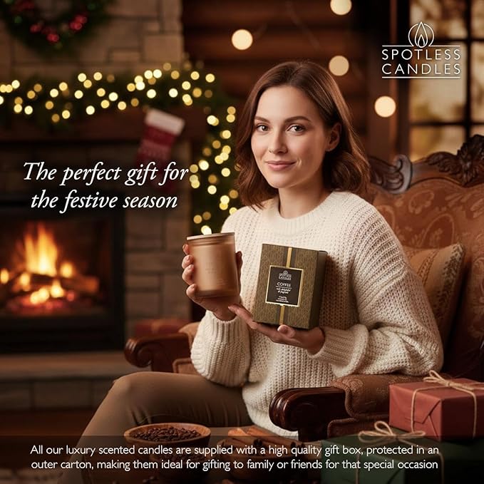 Coffee Candle - 9.7oz 55 Hrs Burn Time - Frosted Jar Candles with Wooden Wick in Gift Box with Gold Foil Strip for Elegence - Coffee Scented Candle