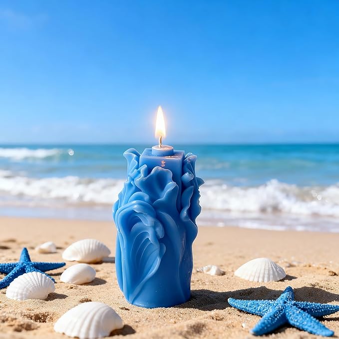 Ocean Wave Column Scented Candle,Tall Blue Ocean Inspired Soy Wax Candle with Cotton Wick,Floral Smokeless Candle for Coastal Decor,Wedding Centerpieces & Relaxing Gifts