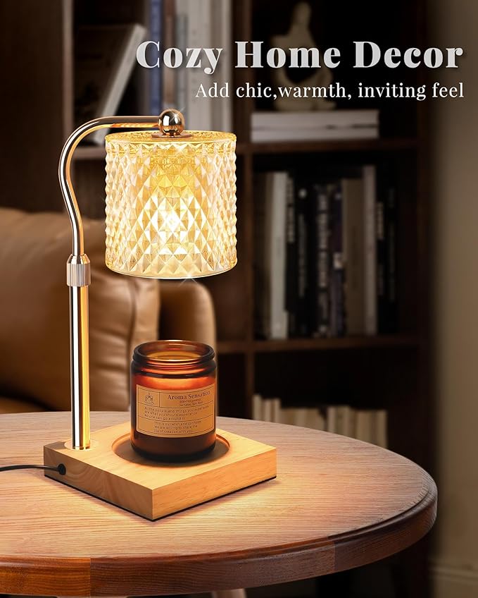 Candle Warmer Lamp with Timer Dimmer Adjustable Height, Mothers Day Gifts for Mom, Birthday Gifts for Women, House Warming New Home Decor, Electric Wax Warmer for Jar Candles, Gold